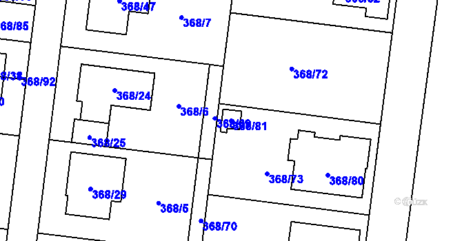 Parcela st. 368/81 v KÚ Podivín, Katastrální mapa