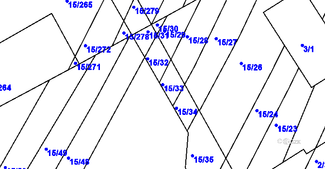 Parcela st. 15/33 v KÚ Podivín, Katastrální mapa