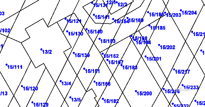 Parcela st. 15/152 v KÚ Podivín, Katastrální mapa