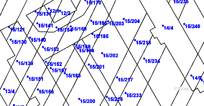 Parcela st. 15/202 v KÚ Podivín, Katastrální mapa
