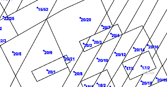 Parcela st. 20/2 v KÚ Podivín, Katastrální mapa