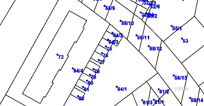 Parcela st. 76 v KÚ Podivín, Katastrální mapa