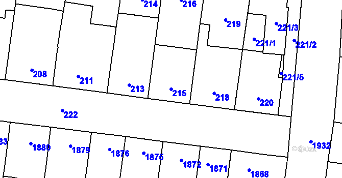 Parcela st. 215 v KÚ Podivín, Katastrální mapa
