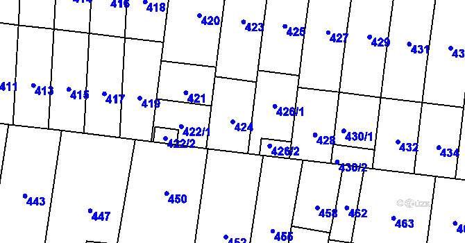 Parcela st. 424 v KÚ Podivín, Katastrální mapa