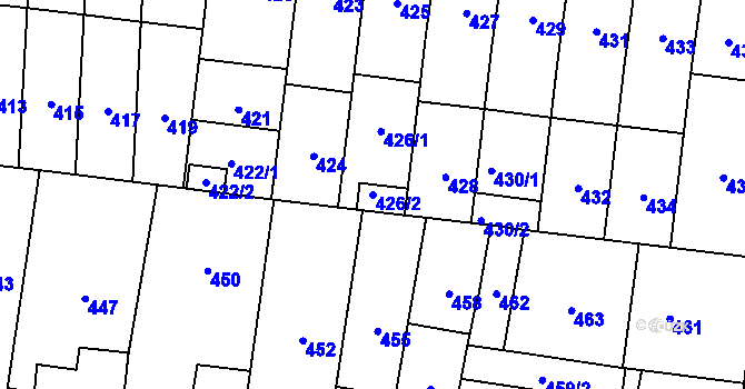 Parcela st. 426/2 v KÚ Podivín, Katastrální mapa