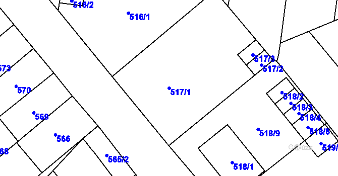 Parcela st. 517/1 v KÚ Podivín, Katastrální mapa