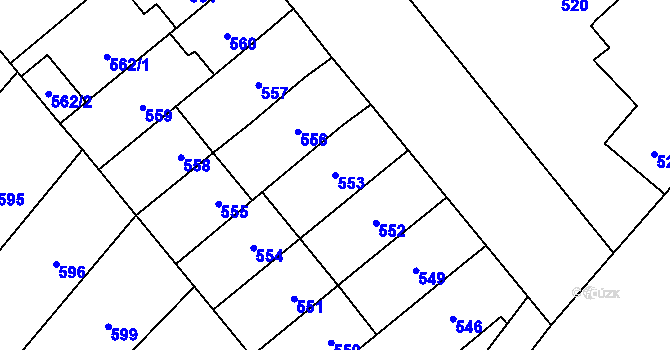 Parcela st. 553 v KÚ Podivín, Katastrální mapa