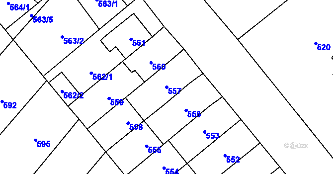 Parcela st. 557 v KÚ Podivín, Katastrální mapa