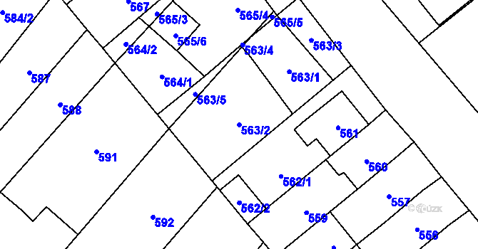 Parcela st. 563/2 v KÚ Podivín, Katastrální mapa