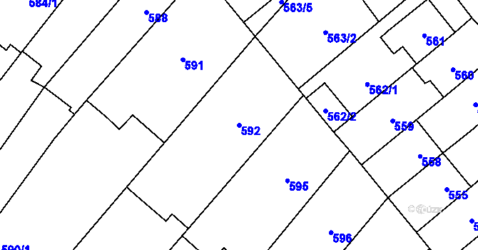 Parcela st. 592 v KÚ Podivín, Katastrální mapa