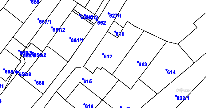 Parcela st. 612 v KÚ Podivín, Katastrální mapa