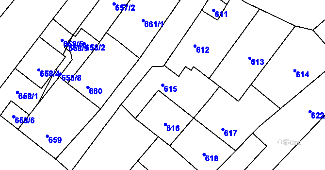 Parcela st. 615 v KÚ Podivín, Katastrální mapa