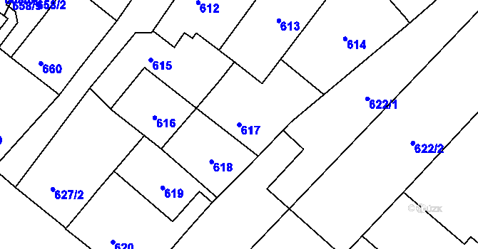 Parcela st. 617 v KÚ Podivín, Katastrální mapa