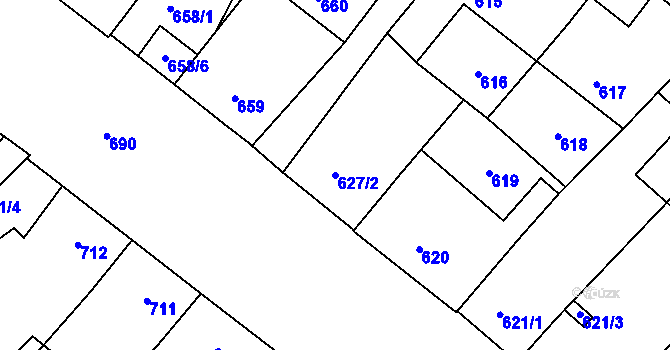 Parcela st. 627/2 v KÚ Podivín, Katastrální mapa