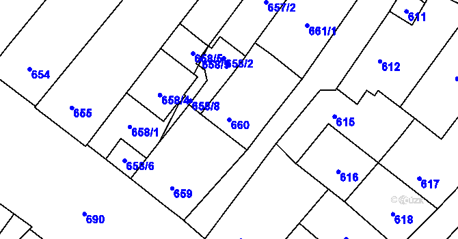 Parcela st. 660 v KÚ Podivín, Katastrální mapa