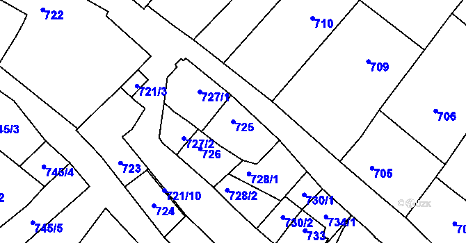 Parcela st. 725 v KÚ Podivín, Katastrální mapa