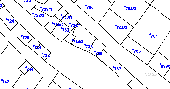 Parcela st. 735 v KÚ Podivín, Katastrální mapa
