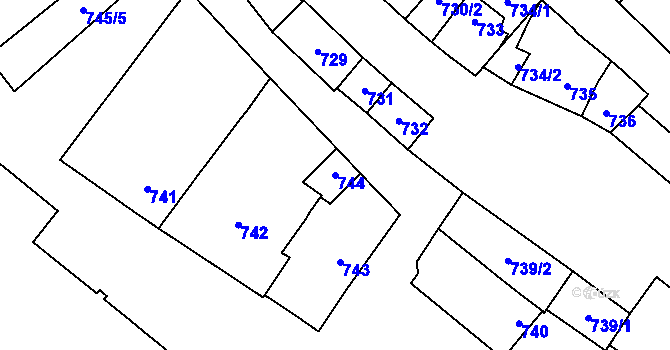 Parcela st. 744 v KÚ Podivín, Katastrální mapa