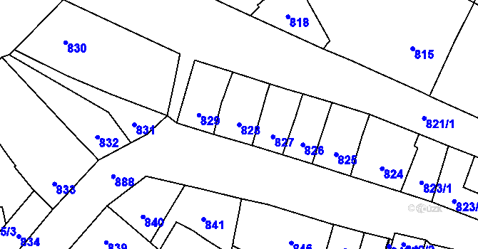 Parcela st. 828 v KÚ Podivín, Katastrální mapa