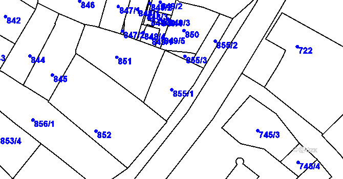 Parcela st. 855/1 v KÚ Podivín, Katastrální mapa