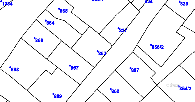 Parcela st. 863 v KÚ Podivín, Katastrální mapa
