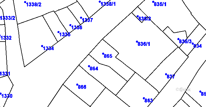 Parcela st. 865 v KÚ Podivín, Katastrální mapa
