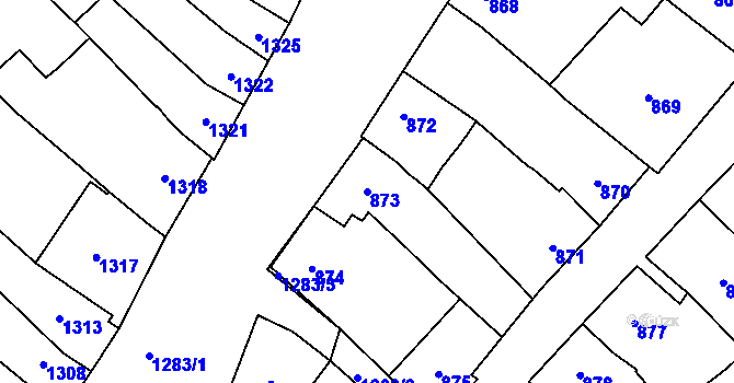 Parcela st. 873 v KÚ Podivín, Katastrální mapa