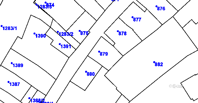 Parcela st. 879 v KÚ Podivín, Katastrální mapa