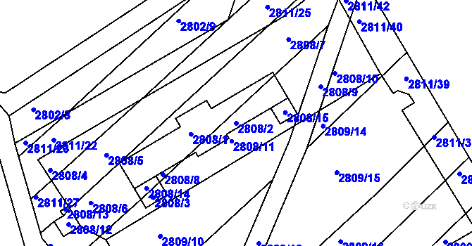 Parcela st. 2808/2 v KÚ Podivín, Katastrální mapa