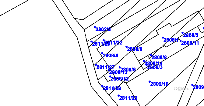 Parcela st. 2808/4 v KÚ Podivín, Katastrální mapa