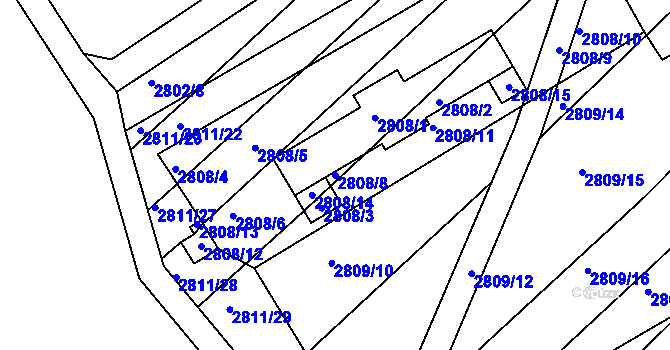 Parcela st. 2808/8 v KÚ Podivín, Katastrální mapa