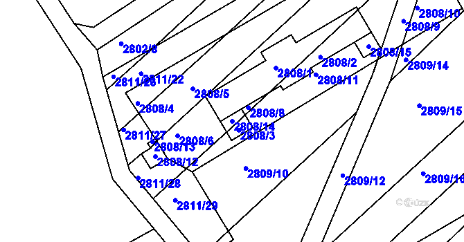 Parcela st. 2808/14 v KÚ Podivín, Katastrální mapa