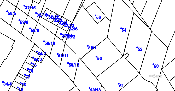 Parcela st. 55/1 v KÚ Podivín, Katastrální mapa