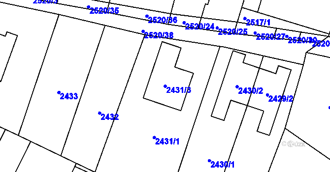 Parcela st. 2431/3 v KÚ Podivín, Katastrální mapa