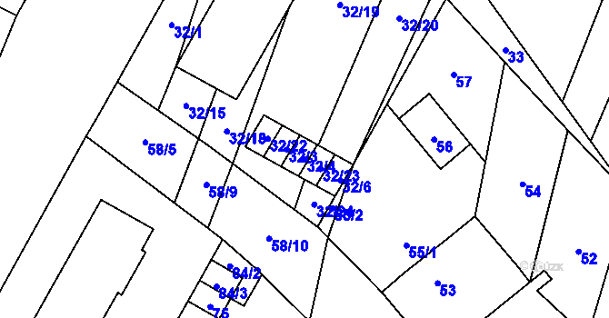 Parcela st. 32/4 v KÚ Podivín, Katastrální mapa