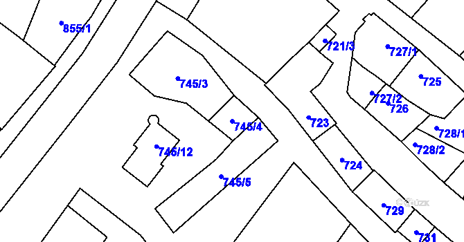 Parcela st. 745/4 v KÚ Podivín, Katastrální mapa