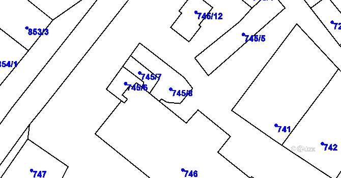 Parcela st. 745/8 v KÚ Podivín, Katastrální mapa