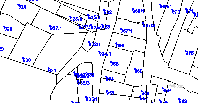 Parcela st. 934/1 v KÚ Podivín, Katastrální mapa