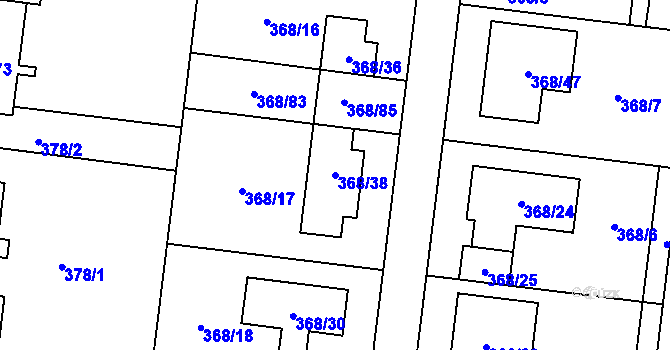Parcela st. 368/38 v KÚ Podivín, Katastrální mapa
