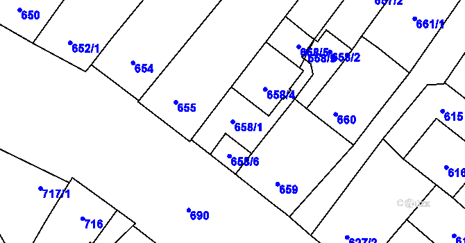 Parcela st. 658/1 v KÚ Podivín, Katastrální mapa
