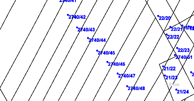 Parcela st. 2740/45 v KÚ Podivín, Katastrální mapa