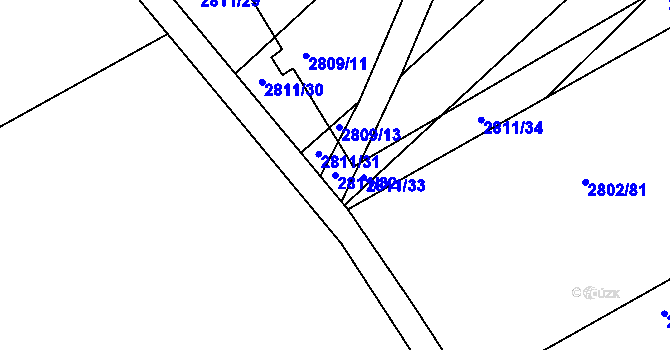 Parcela st. 2811/32 v KÚ Podivín, Katastrální mapa