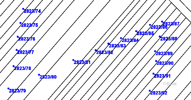 Parcela st. 2823/82 v KÚ Podivín, Katastrální mapa
