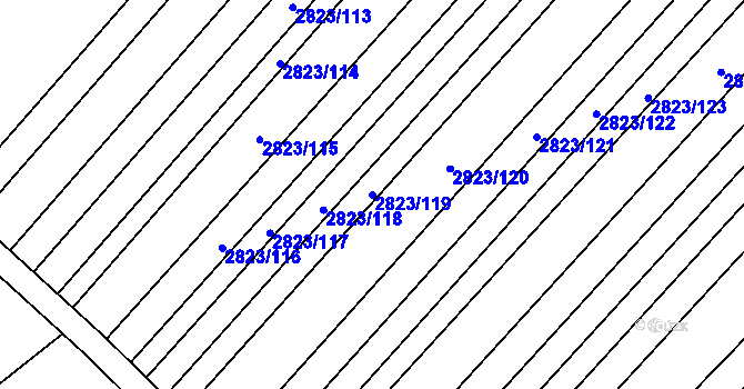 Parcela st. 2823/119 v KÚ Podivín, Katastrální mapa
