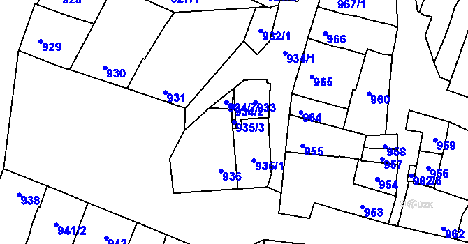 Parcela st. 935/3 v KÚ Podivín, Katastrální mapa