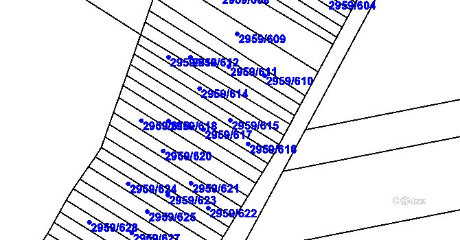 Parcela st. 2959/615 v KÚ Podivín, Katastrální mapa