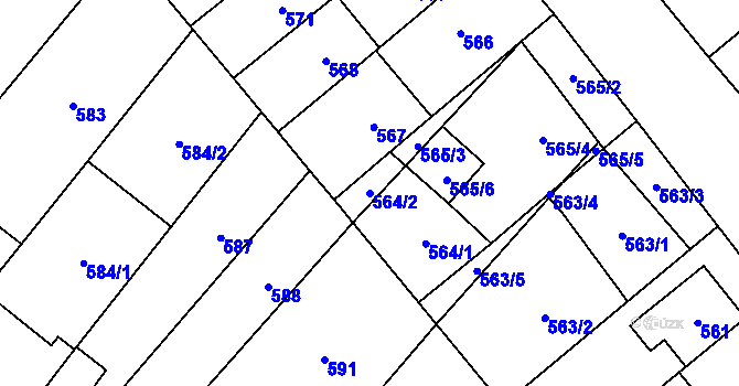 Parcela st. 564/2 v KÚ Podivín, Katastrální mapa