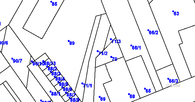 Parcela st. 71/2 v KÚ Podivín, Katastrální mapa