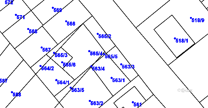 Parcela st. 565/5 v KÚ Podivín, Katastrální mapa
