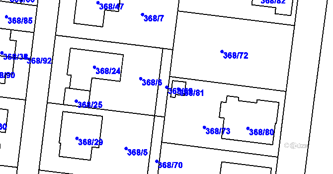 Parcela st. 368/69 v KÚ Podivín, Katastrální mapa